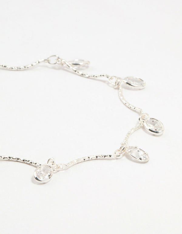 Silver Plated Brass  Vine Crystal Charm Bracelet