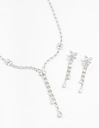 Silver Cubic Zirconia Butterfly Drop Earrings & Necklace Set - link has visual effect only