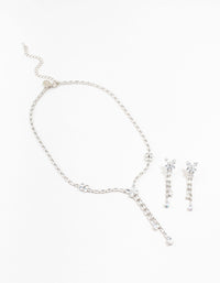 Silver Cubic Zirconia Butterfly Drop Earrings & Necklace Set - link has visual effect only