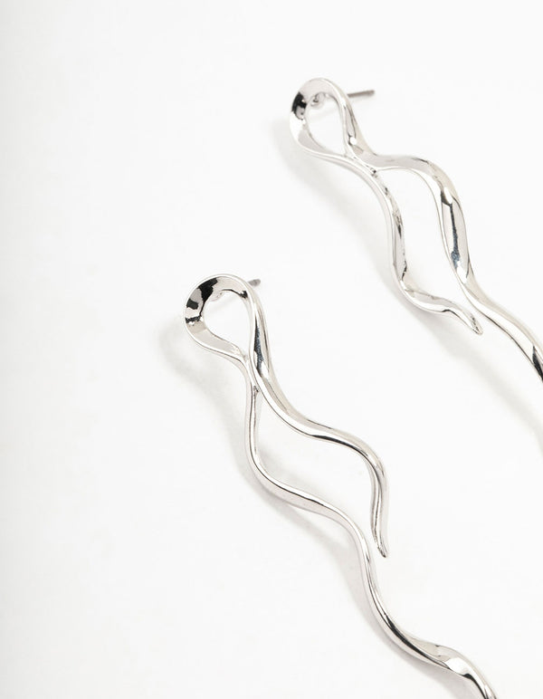 Silver Snake Wiggle Drop Earrings