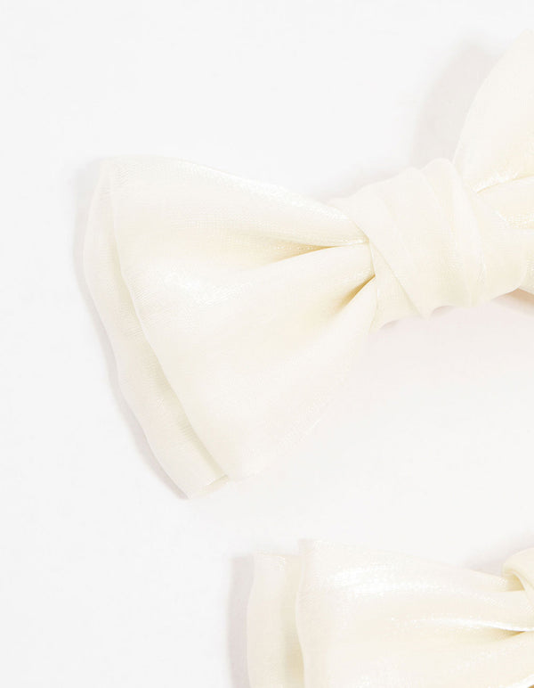 Cream Mini Fabric Bow Tie Hair Clips 2-Pack