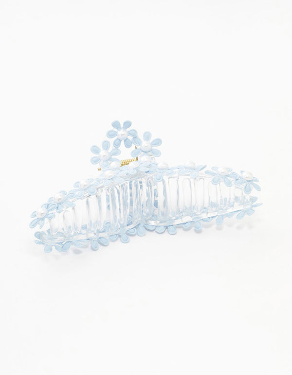 Mixed Flower Blue Pearl Loop Claw Clip