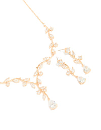 Gold Creeping Crystal Vine Necklace & Earrings Set - link has visual effect only