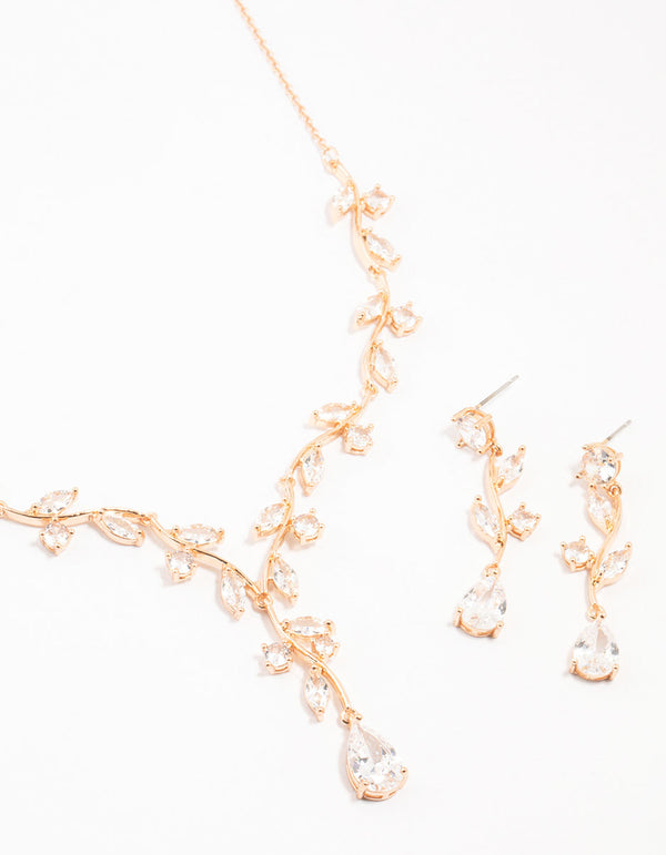 Gold Creeping Crystal Vine Necklace & Earrings Set