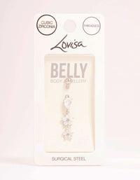 Surgical Steel Cubic Zirconia Pear Flower Drop Belly Bar - link has visual effect only