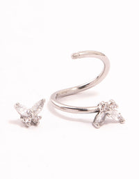 Surgical Steel Cubic Zirconia Twisted Double Butterfly Belly Bar - link has visual effect only