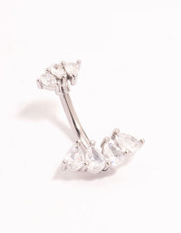 Surgical Steel Double Pear Cubic Zirconia Fan Belly Bar - link has visual effect only