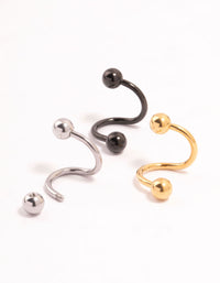 Gold, Black & Silver Surgical Steel  Twisted Belly Bars 3-Pack - link has visual effect only