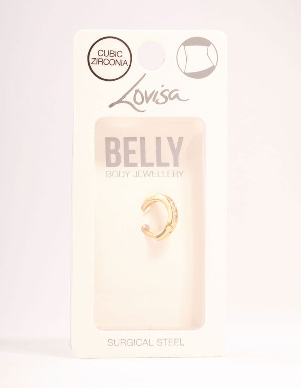 Gold Plated Surgical Steel Pave Cubic Zirconia Clicker Belly Bar