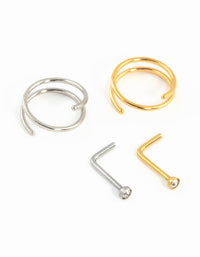 Mixed Metals Nose Stud & Spiral 4-Pack - link has visual effect only