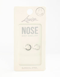 Surgical Steel Black Cubic Zirconia Textured Nose Rings 2-Pack - link has visual effect only