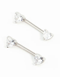 Surgical Steel Cubic Zirconia Heart Nipple Bar 2-Pack - link has visual effect only