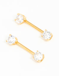 Gold Plated Surgical Steel Cubic Zirconia Nipple Bars 2-Pack - link has visual effect only