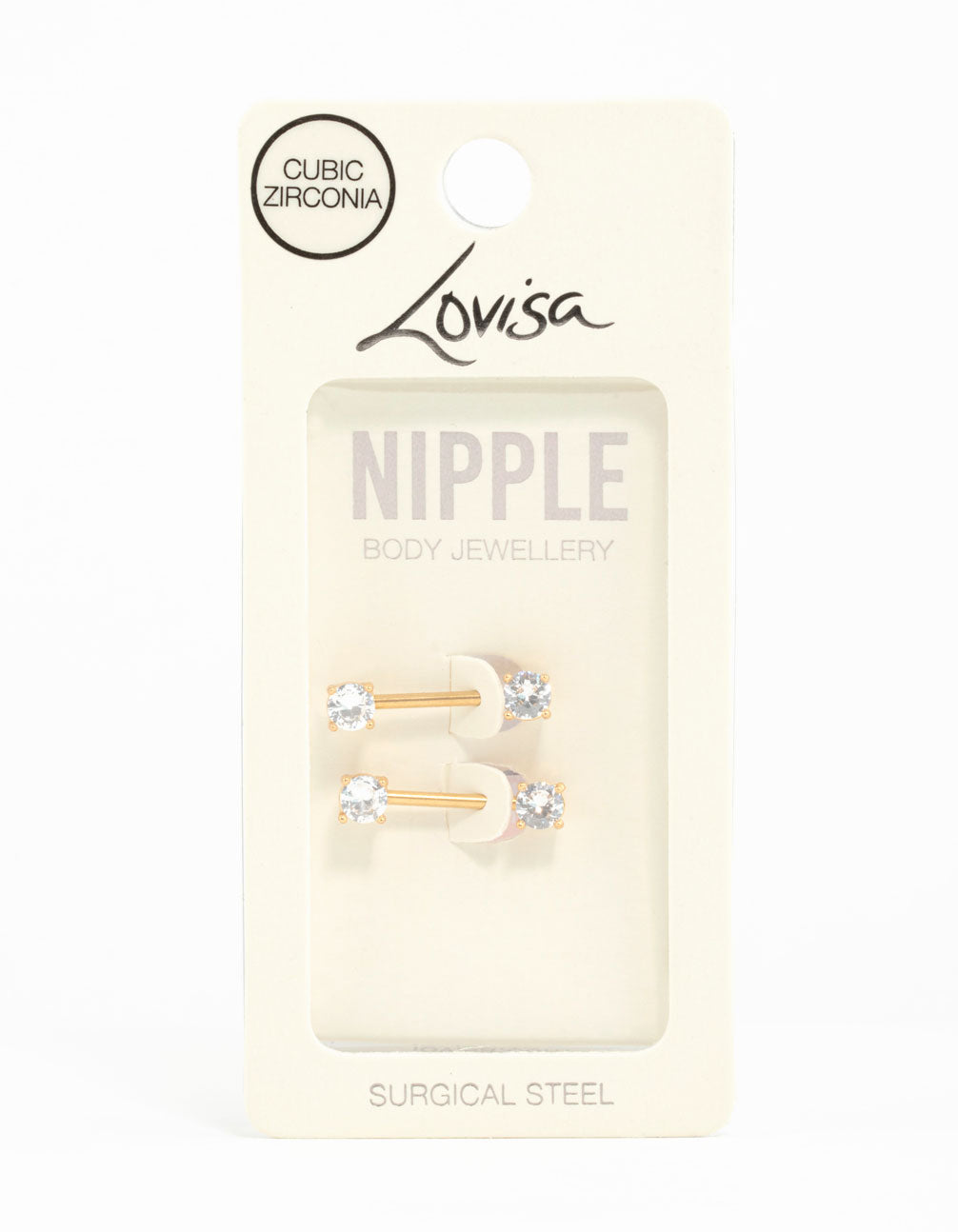 Gold Plated Surgical Steel Cubic Zirconia Nipple Bars 2-Pack