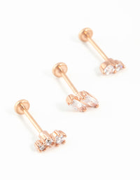 Rose Gold Plated Surgical Steel Pink Cubic Zirconia Flat Backs 3-Pack - link has visual effect only