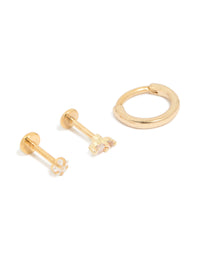 Gold Plated Surgical Steel Cubic Zirconia Flat Back Studs & Hoops 3-Pack - link has visual effect only
