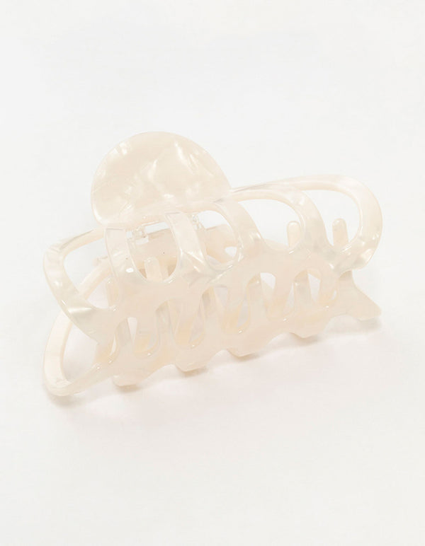 White Marbled Acrylic Wide Claw Clip