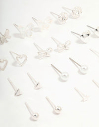 Silver Butterfly & Mixed Style Stud Earrings 12-Pack - link has visual effect only