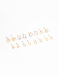 Gold Mixed Shaped Diamante Stud Earrings 8-Pack - link has visual effect only