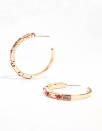 Gold Baguette Pink Diamante Crystals Hoop Earrings - link has visual effect only