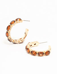 Gold Oval Amber Diamante Hoop Earrings - link has visual effect only