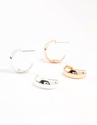 Mixed Metals Hollow Hoop Earrings 2-Pack - link has visual effect only
