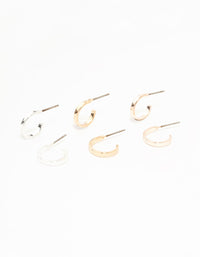 Mixed Metals Basic Huggie Earrings 3-Pack - link has visual effect only