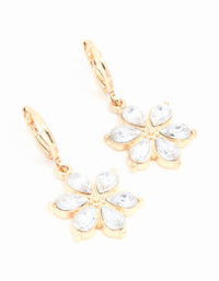 Gold Diamante Flower Clicker Drop Earrings - link has visual effect only
