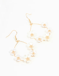 White Pearlised Flower Teardrop Gold Earrings - link has visual effect only