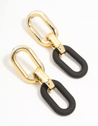 Gold & Black Chubby Link Drop Earrings - link has visual effect only