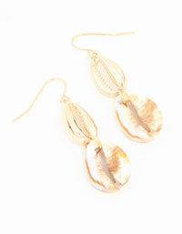 Gold Double Shell Drop Earrings - link has visual effect only