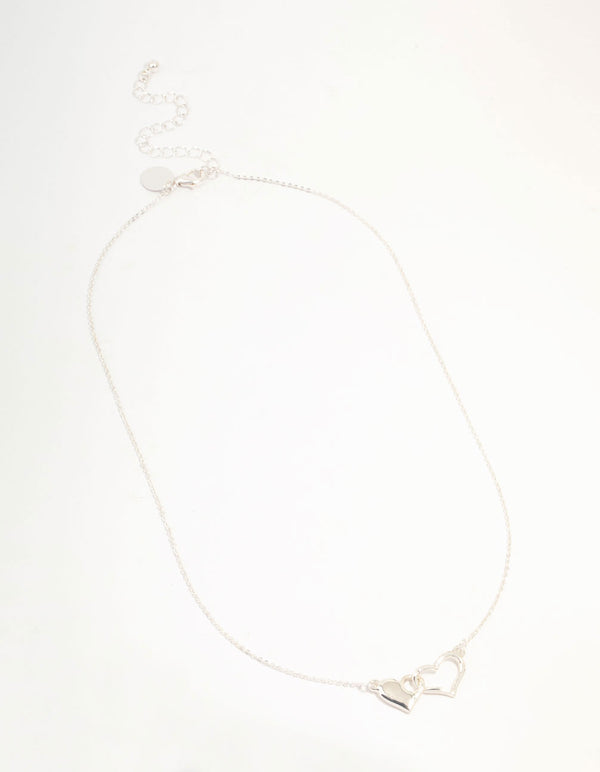 Silver Linked Solid Heart Necklace