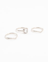 Showcasing a silver pointed and halo ring pack featuring cubic zirconia with halo cut stones front view - link has visual effect only