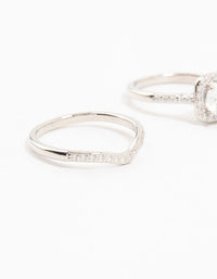 Beautifully crafted silver pointed and halo ring pack with cubic zirconia in halo cut close up view - link has visual effect only