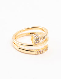Showcasing a gold plated cubic zirconia nail wrapped ring in statement style front view - link has visual effect only