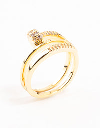Elegant gold plated cubic zirconia nail wrapped ring with statement design side detail view - link has visual effect only