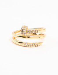 Featuring a gold plated cubic zirconia nail wrapped ring in statement style close up view - link has visual effect only