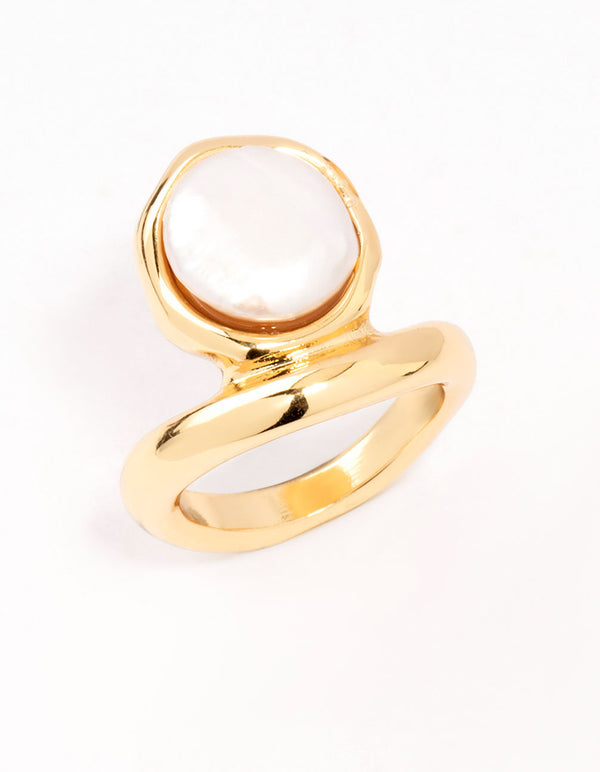 Gold Organic Pearl Band Ring