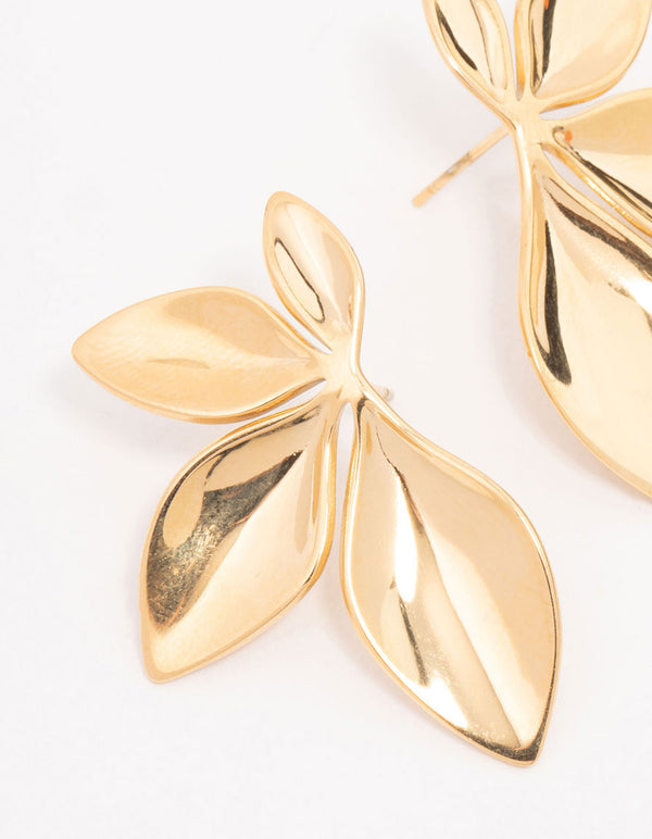 Waterproof Gold Plated Stainless Steel Leaf Cluster Stud Earrings