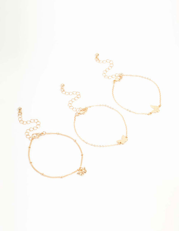 Gold Butterflies Bracelets 3-Pack