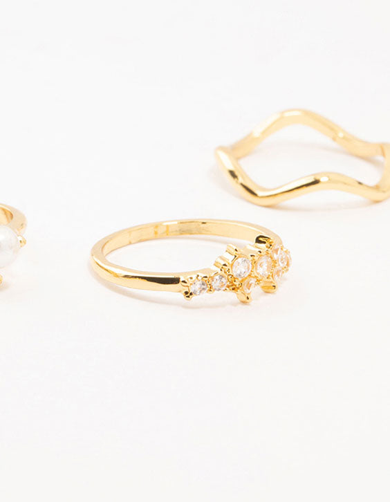 Gold Plated Pearl Cluster Rings 6-Pack