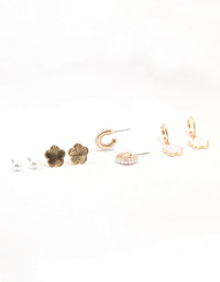 Gold Pearl & Flower Earrings 4-Pack - link has visual effect only