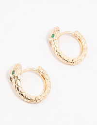 Gold & Green Cubic Zirconia Serpent Huggie Earrings - link has visual effect only