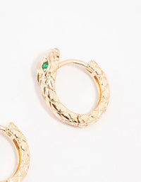 Gold & Green Cubic Zirconia Serpent Huggie Earrings - link has visual effect only