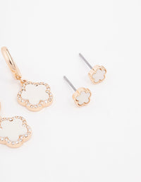 Gold Pearl Flower Classic Earrings 3-Pack - link has visual effect only