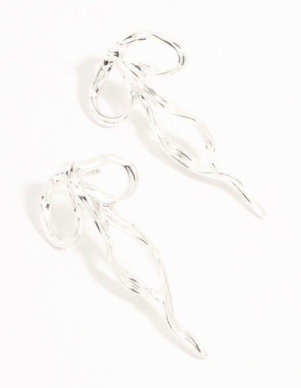 Silver Plated Twisted Bow Drop Earrings