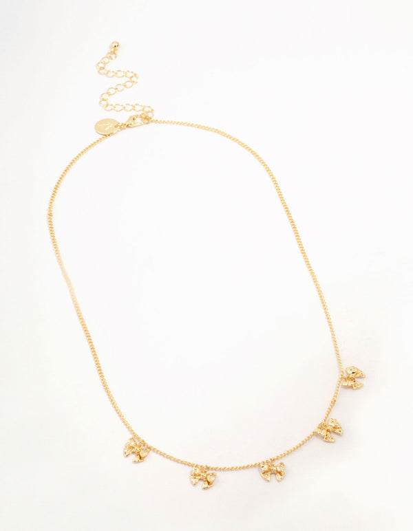 Gold Plated Mini Bows Station Necklace