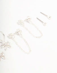 Silver Plated Bow Cubic Zirconia  Chain & Stud Earrings 4-Pack - link has visual effect only