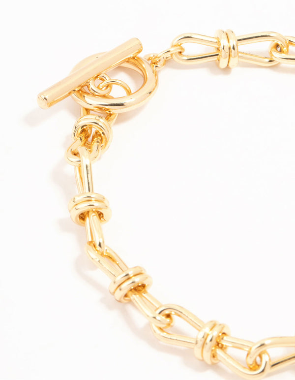 Gold Plated Brass Bow Link Bracelet