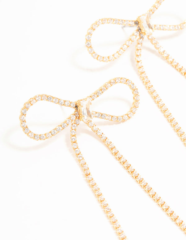 Gold Plated Brass Baguette Cut Cubic Zirconia Center Drop Earrings